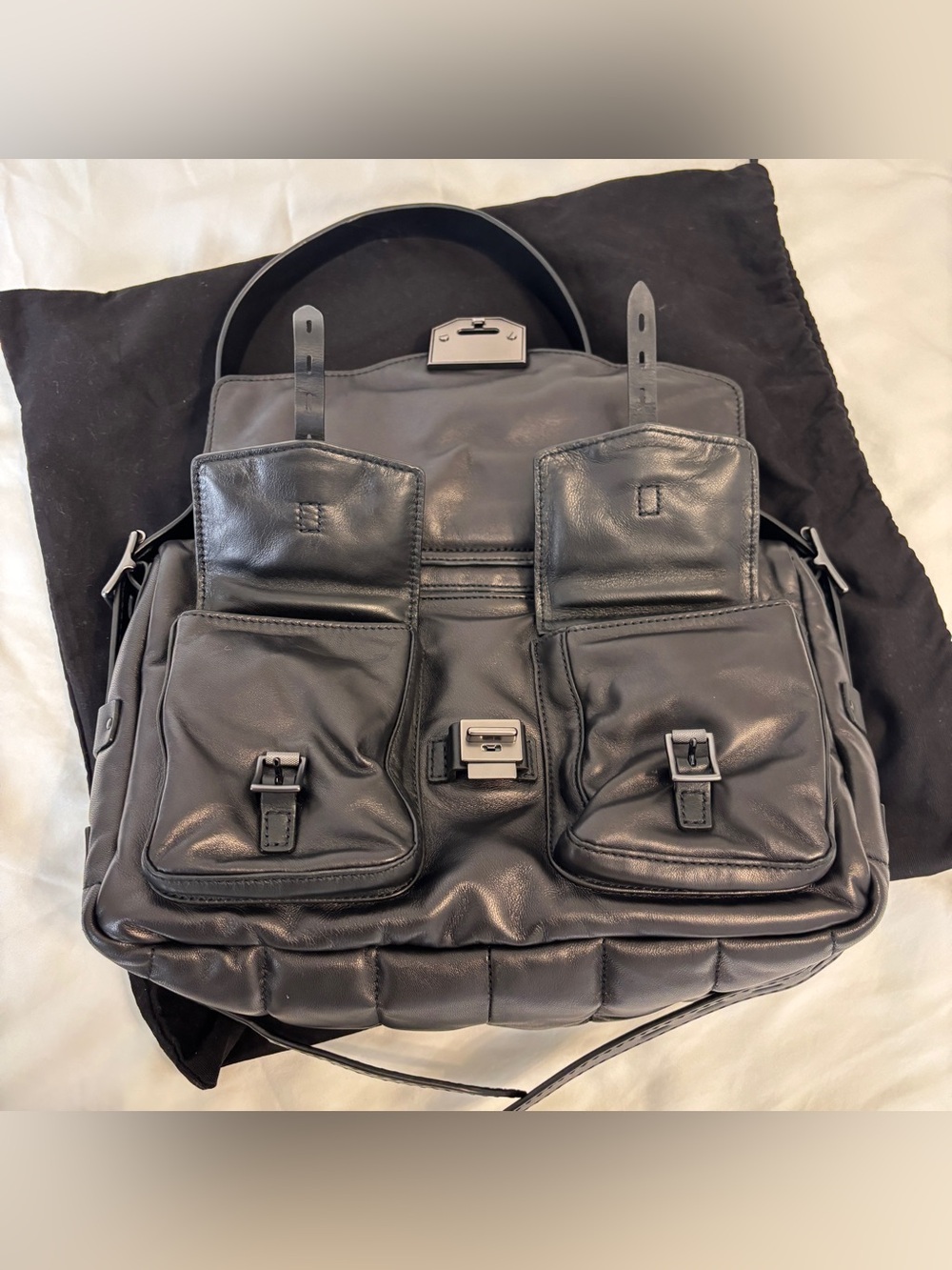 Rag & bone black gunmetal puffy field messenger bag - Picture 9 of 16
